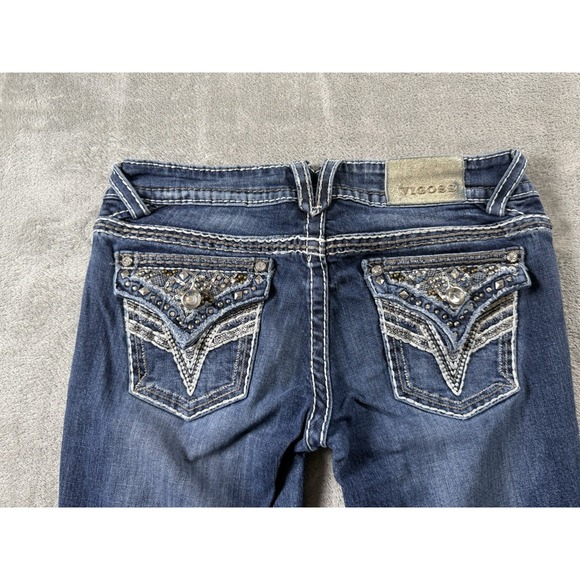 Vigoss 7/8 33L Bootcut  Flap Pockets Embroidered Thick Stitch Blue Fade Concert - Picture 1 of 5
